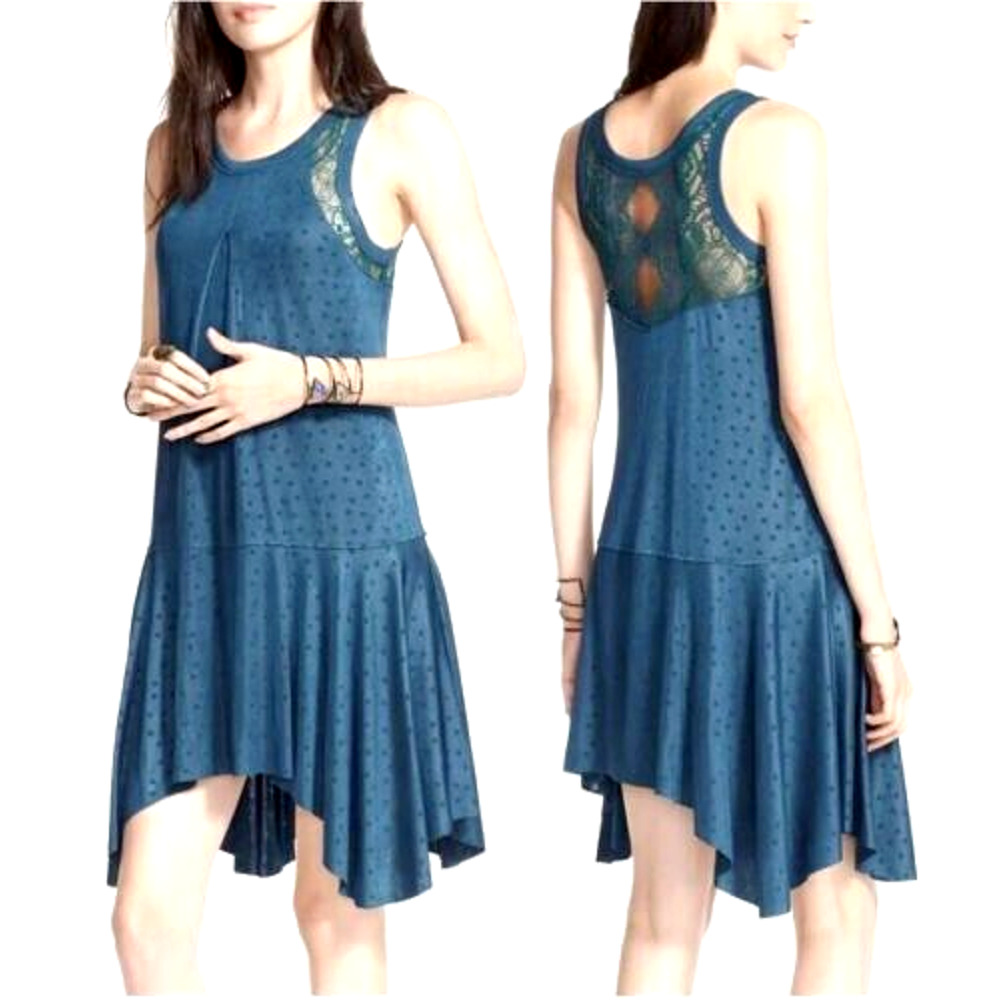 Free People Dress Womens XS Make It Count Emerald Green Swing Tank Fairy Goth